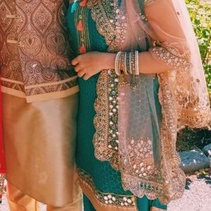 Teal green Indian suit with patiala pants